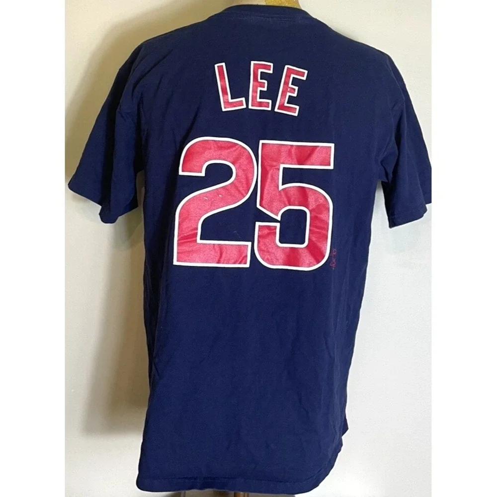 Majestic MLB Chicago Cubs Derek Lee #25 Shirt Mens L Navy Blue